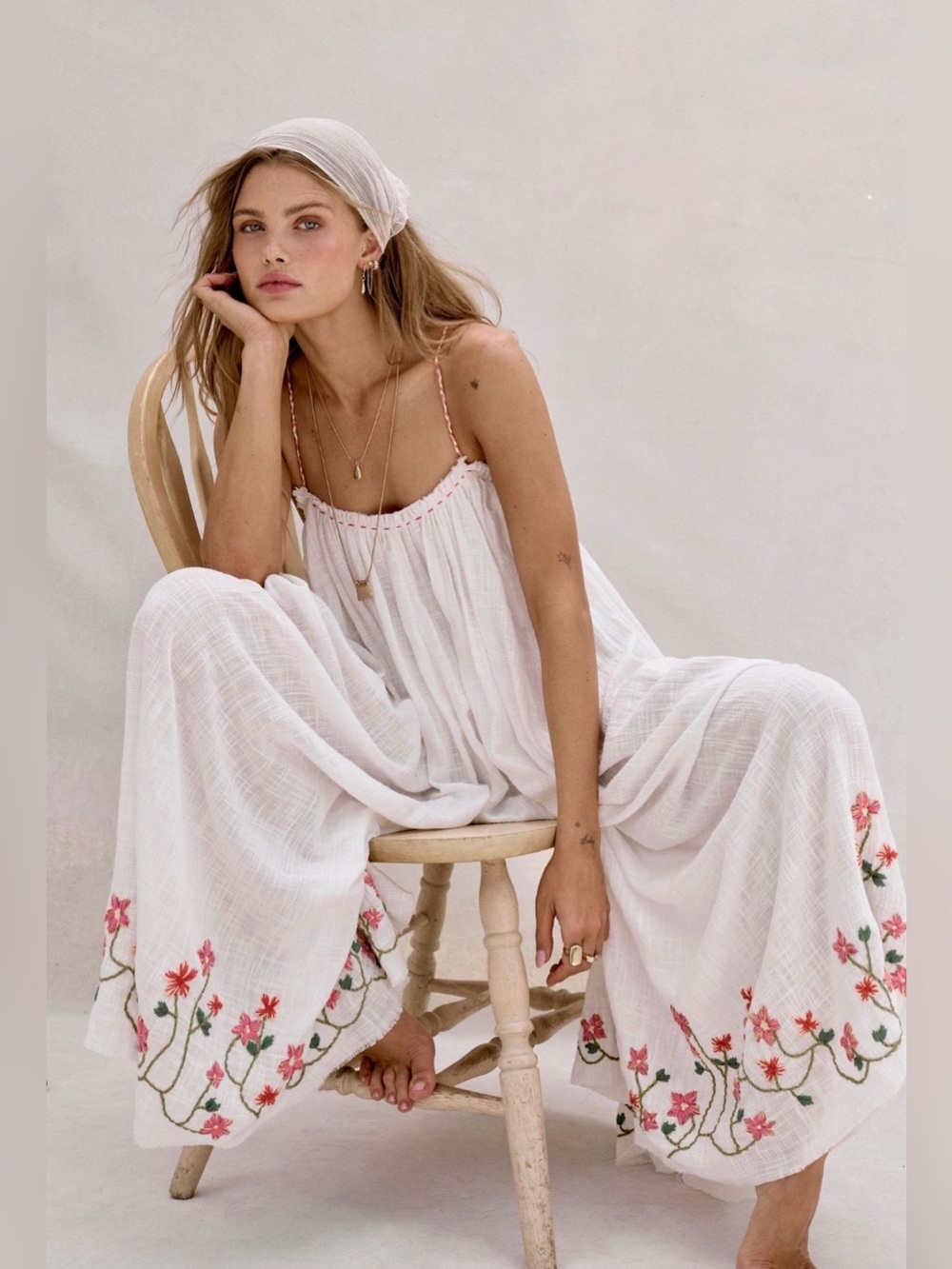 Free People Raffia Blooms Jumpsuit NWT 💯 Cotton